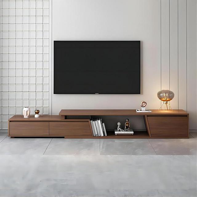 homary TV Stands for Living Room, Walnut Extendable TV Console Table, Minimalist Rectangle Entertainment Center with 3 Drawers Up to 110" (Extendable: 70.9”W-110.2”W)