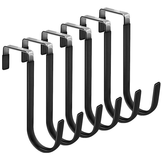FYY Over the Door Hooks, 6 Pack Door Hangers Hooks with Rubber Prevent Scratches Heavy Duty Organizer Hooks for Living Room, Bathroom, Bedroom, Kitchen Hanging Clothes, Towels, Hats, Coats, Bags Black