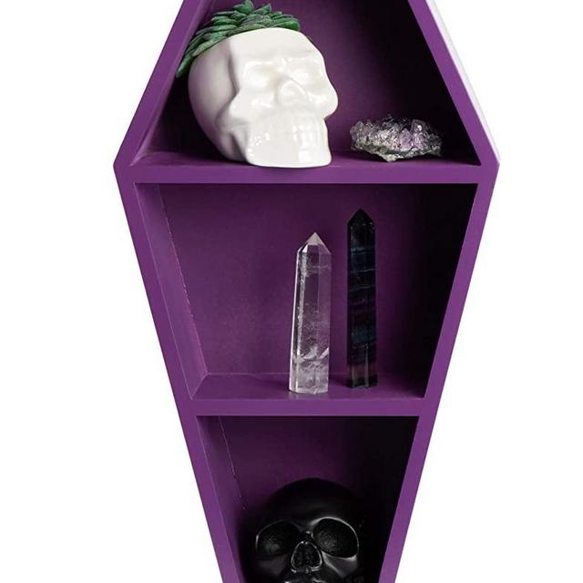 MANNY'S MYSTERIOUS ODDITIES Coffin Shelf - Spooky Gothic Decor for The Home - Purple Hanging Wooden Shelf for Wall or Table Top - 14 Inches Tall by 7 Inches Wide