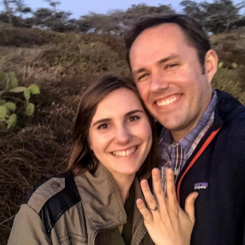 In Torrey Pines, immediately after we got engaged! (Yes, that ring is the Deathly Hallows symbol. Joe made it as a placeholder ring to propose with!)
