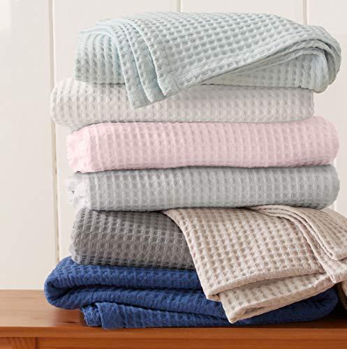 Great Bay Home 100% Cotton Waffle Weave Thermal Blanket. Super Soft Season Layering. Mikala Collection (Full/Queen, Pale Blue)