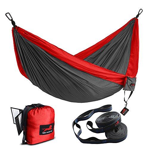 HONEST OUTFITTERS Single & Double Camping Hammock with Hammock Tree Straps,Portable Parachute Nylon Hammock for Backpacking Travel