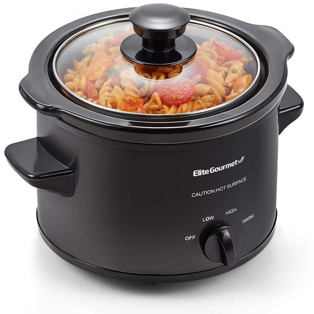 Elite Gourmet MST-250XBX Electric Slow Cooker Ceramic Pot, with Adjustable Temp, Entrees, Sauces, Soups, Roasts, Stews & Dips, Dishwasher Safe (1.5 Quart, Black)