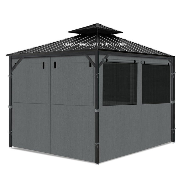 aonear Gazebo Privacy Curtains 10' x 10' with Mosquito Windows, 4-Panels Side Wall with Zipper Universal Replacement for Patio, Outdoor Canopy, Garden and Backyard, Gray (Curtain Only)