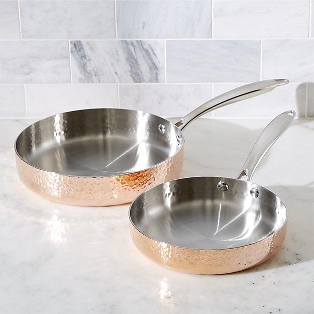 Fleischer and Wolf Seville Hammered Tri-Ply Copper Fry Pans, Set of 2