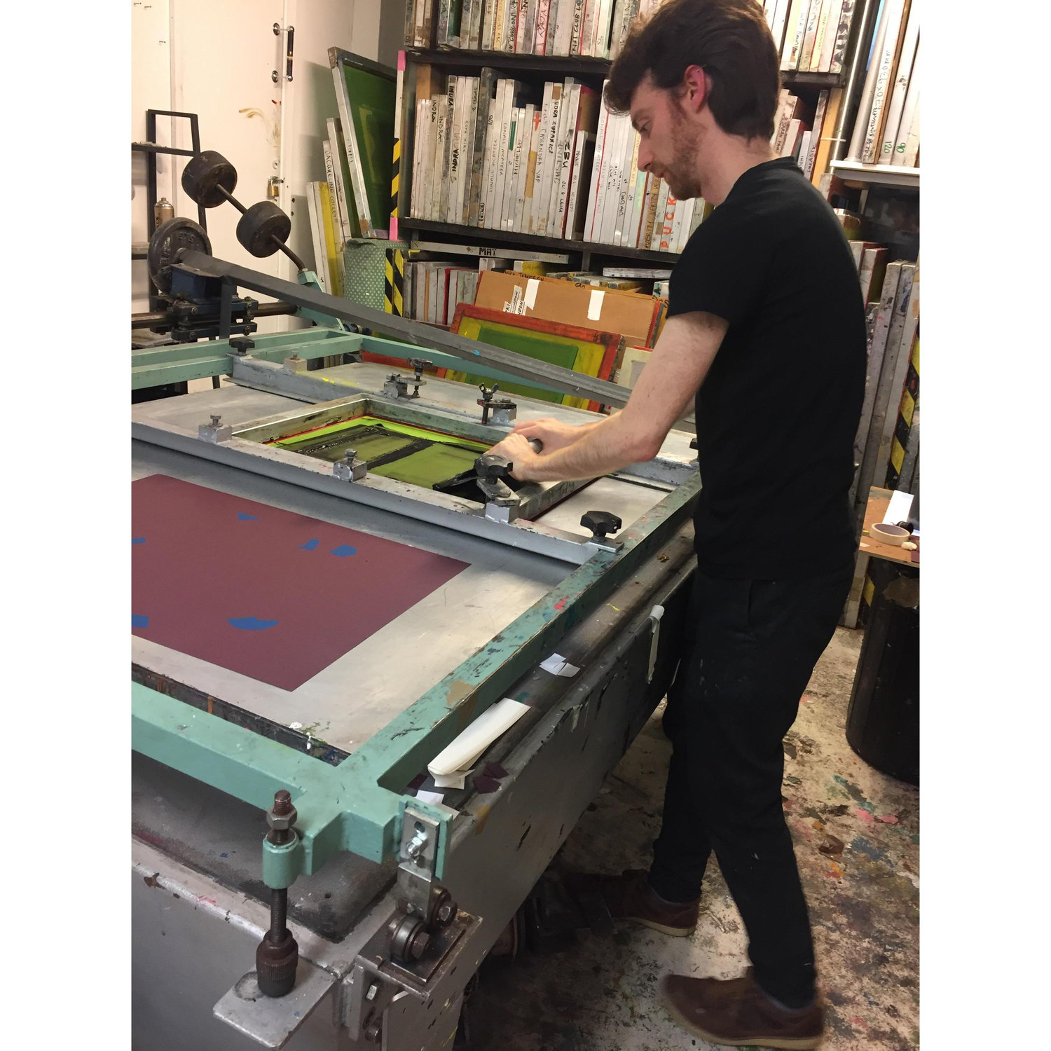 Hard at work screenprinting our wedding invitations!