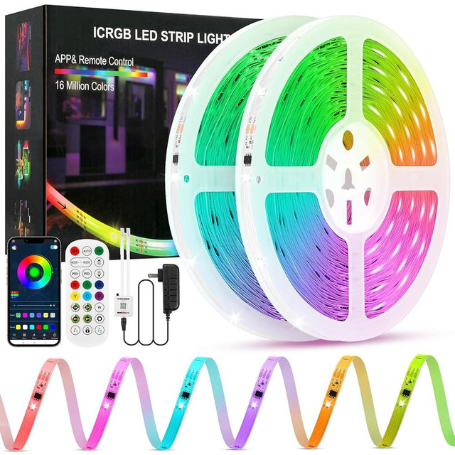 ERBTY Led Lights for Bedroom, IC+RGB 65.6FT Strip Lights, 24Key Remote with App Control, Music Sync Color Changing for Room Decor Party