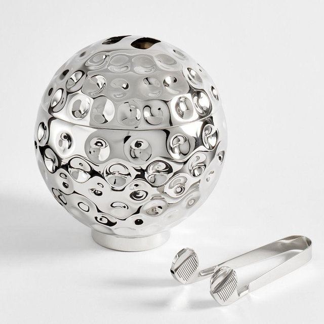 Figural Golf Ball Ice Bucket & Tongs