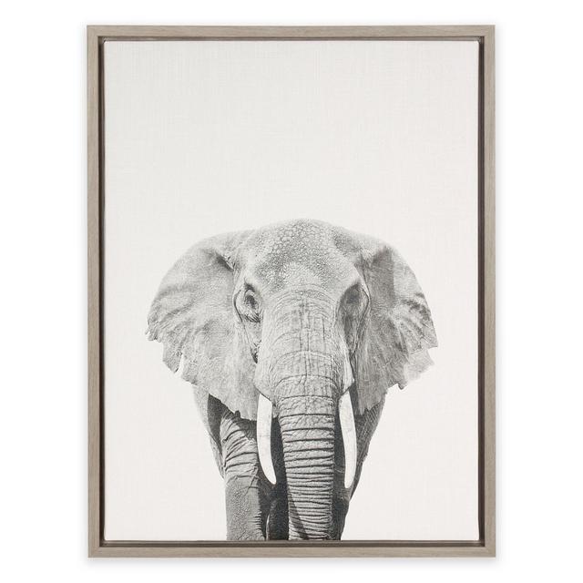 Kate and Laurel Sylvie Elephant Framed Canvas Wall Art in Grey