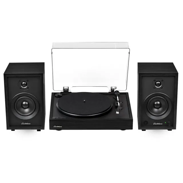 Electrohome Montrose Record Player Stereo System with 4" Bluetooth Powered Bookshelf Speakers, Vinyl-to-MP3 Recording - Black
