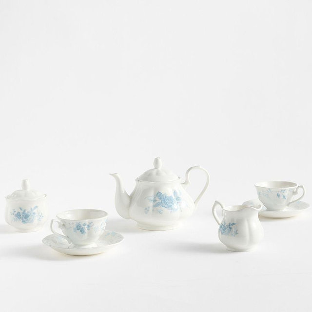 LoveShackFancy Blue Rose Tea Set, Set of 5 - Blue/White