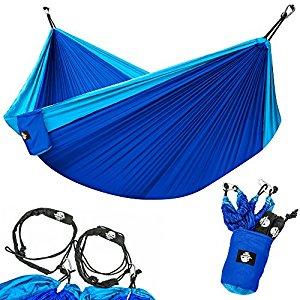 Legit Camping - Double Hammock - Lightweight Parachute Portable Hammocks for Hiking , Travel , Backpacking , Beach , Yard . Gear Includes Nylon Straps & Steel Carabiners