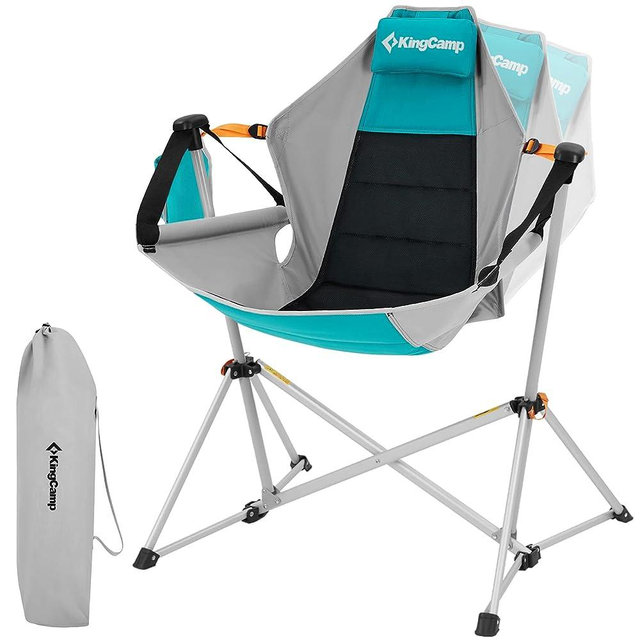 KingCamp Hammock Camping Chair, Aluminum Alloy Adjustable Back Swinging Chair, Folding Rocking Chair with Pillow Cup Holder, Recliner for Outdoor Travel Sports Games Lawn Concerts Backyard