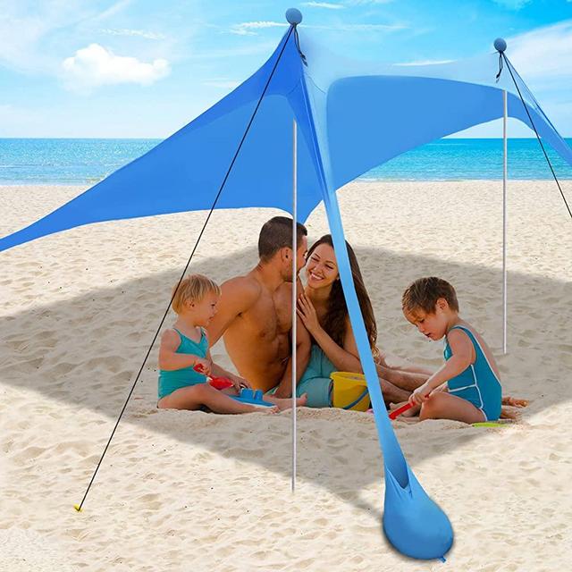 Beach Canopy Tent Sun Shade with UPF 50+ UV Protection, Beach Tent Sun Shelter with Sandbags, Poles and Ground Pegs and Anti-Wind Ropes, Outdoor Pop Up Tent for Beach, Camping, Backyard and Picnics
