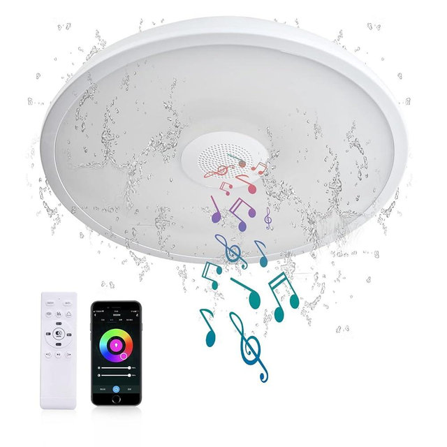 ASALL Smart Waterproof LED Ceiling Light Fixture,11 inch 18W,with Bluetooth Speaker,RGB Color Changing function-2700k-6500k Dimmable Lamp,Tuya Application Control-Compatible with Alexa Google Home