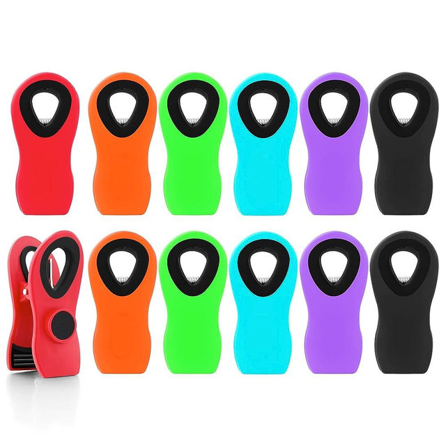 12 Pack Magnetic Chip Clips, Bag Clips Food Bag Clips for Food Packages, Kitchen Clips with Magnet for Fridge, Plastic Assorted Colors Bag Clips for Food Storage, Snack Bag and Chips Bag