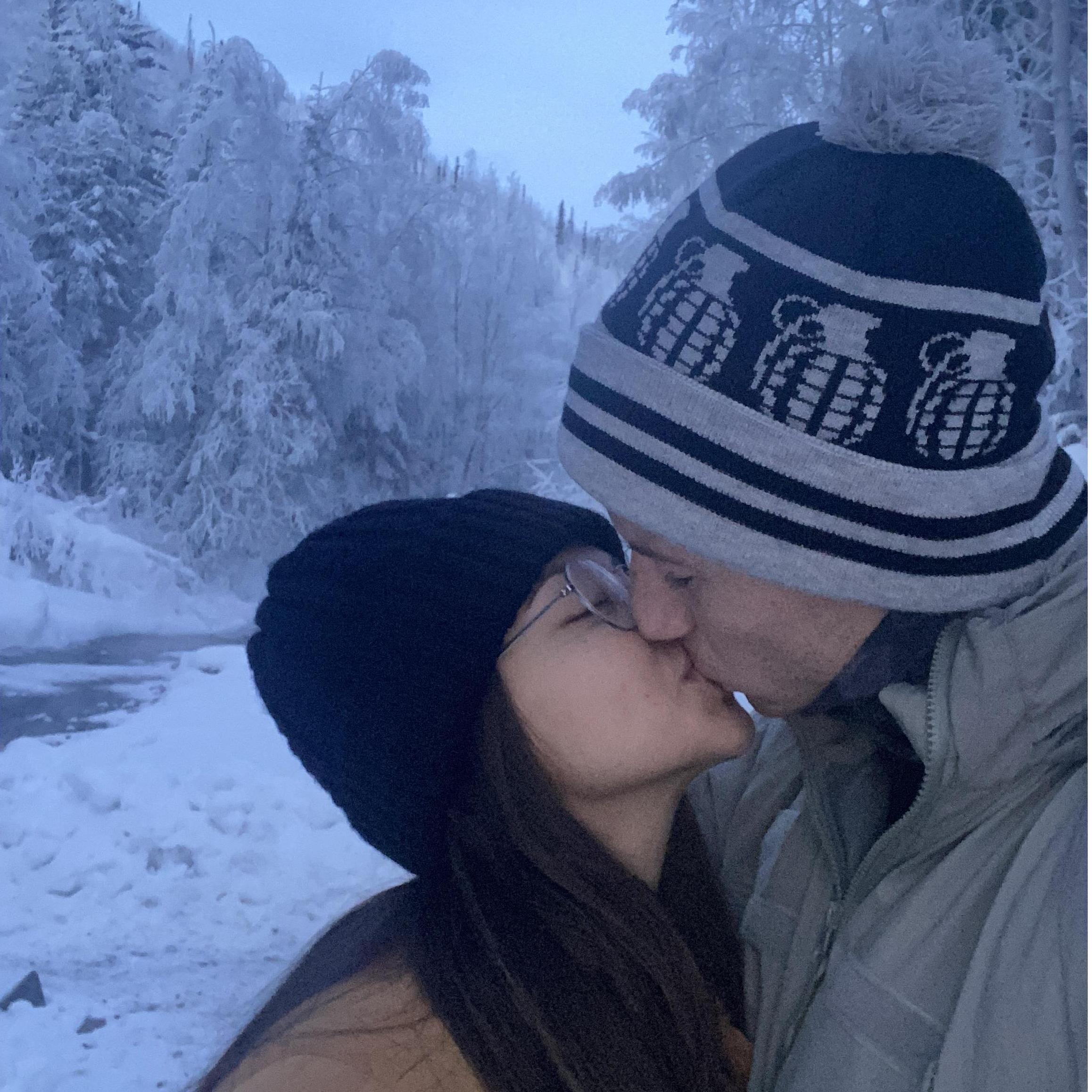 At Chena Hot Springs during Miranda's 1st and only visit to Alaska before deciding to move in together!