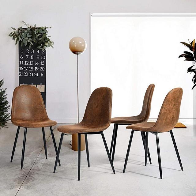 FurnitureR Dining Chairs Set of 4, Modern Mid-Century Style Dining Room Side Chairs Accent Chairs with Black Metal Legs Comfortable for Kitchen Lounge Farmhouse, Rustic Brown, 4PCS