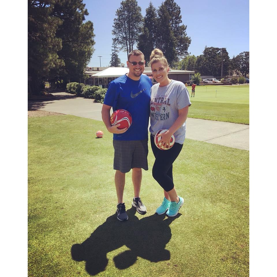 The two love playing Foot Golf!