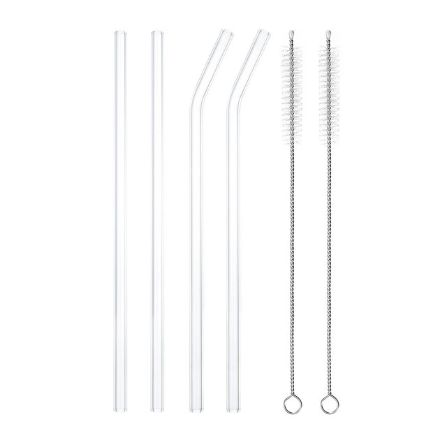 Unique Bargains Reusable Smooth Glass Straws with Two Cleaning Brushes 4 Pcs 9.06" x 0.32"