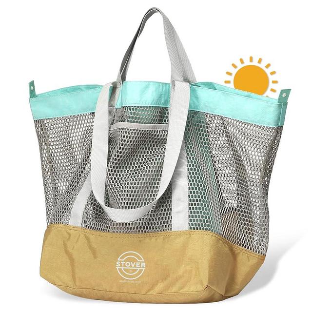 STOVER Large Mesh Beach Bag, Vacation, Pool, Shopping, & Travel Tote - Foldable w/Storage Pockets for Women, Men & Families