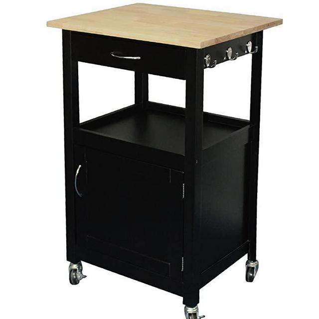 eHemco Natural Solid Hard Wood Top Kitchen Island Cart, Black