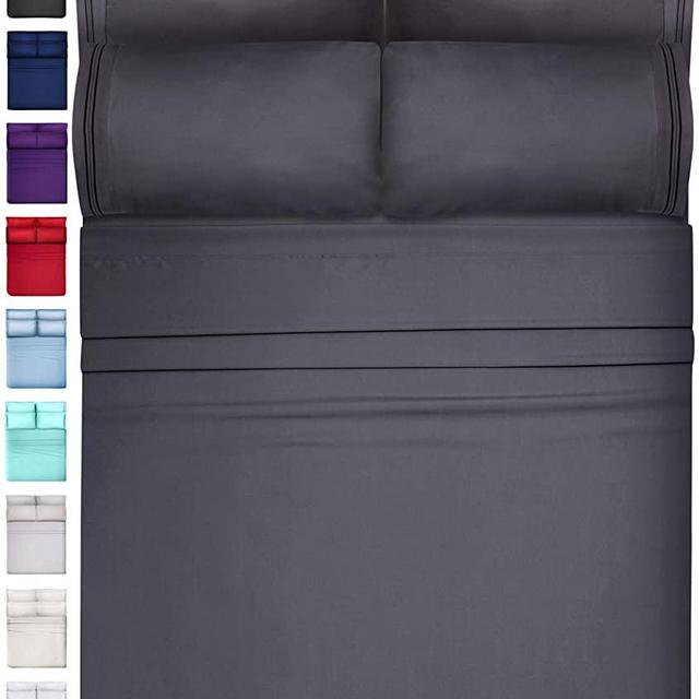 6 Piece Extra Deep Pocket King Size Sheets Set King Sheet Sets King Sheets Deep Pockets King Sheets Sets Deep Pocket King Sheets for King Size Bed Sheet Sets for King Size Bed King Bed Set Dark Gray