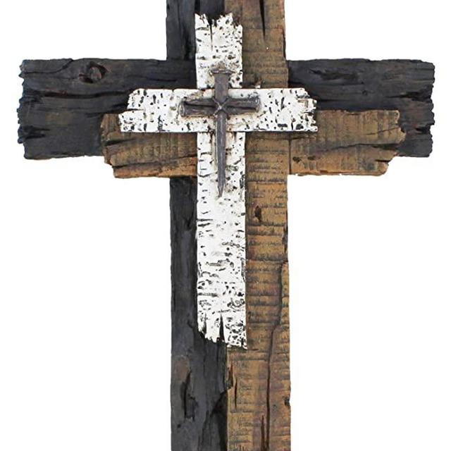 Decorative Wall Cross - Rustic Multi Layered Weathered Wood Look Spiritual Art Sculpture