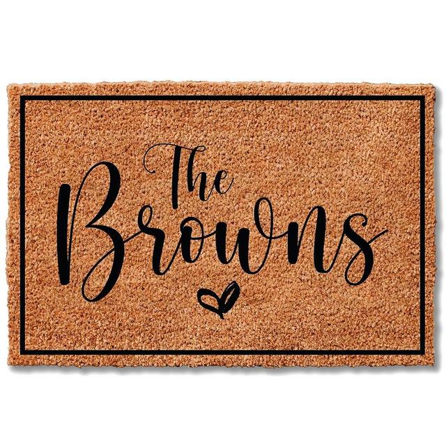 Custom Doormat Family Name | Personalized Doormat | Housewarming Gift | Closing Gift | Welcome Mat | Wedding Gift (Family Name Box Heart)