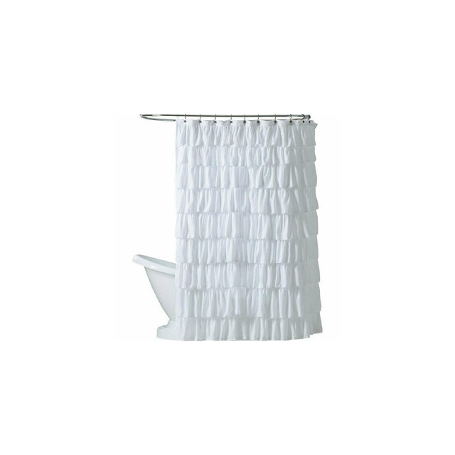 Kate Aurora Shabby Chic Style White Crushed Ruffle Fabric Shower Curtain - Standard Size