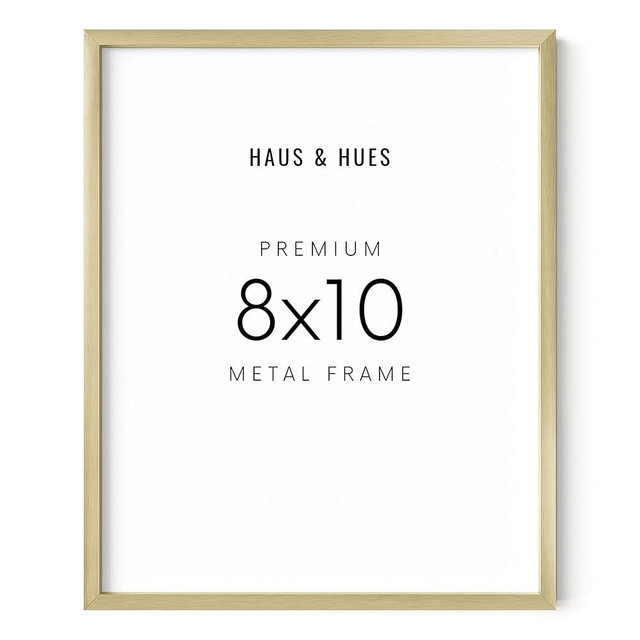 HAUS AND HUES 8x10 Gold Picture Frame - 8x10 Gold Poster Frame, Gold 8x10 Picture Frames, 8x10 Wall Picture Frame, 8x10 Picture Frame Gold, Gold Metallic Picture Frame (Gold Aluminum Frame)