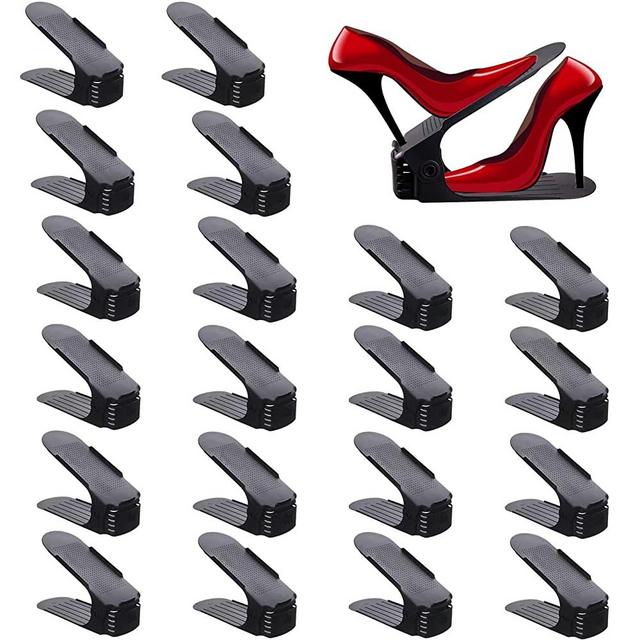 Antigo Shoe Slots Organizer，20 Pcs Adjustable Shoe Stacker for Closet Organization, Double Deck Shoe Rack Holder Storage Space Saver (Black)