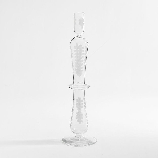 Etched Glass Taper Candle Holder, Large