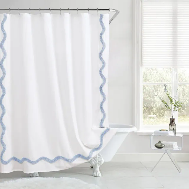 Peri Home Shower Curtain White/Blue Scallop