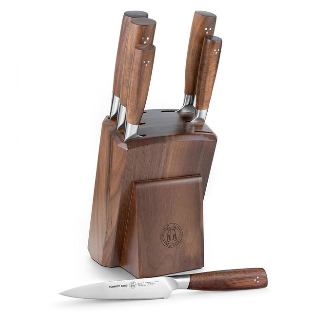 Schmidt Brothers - Delta Series - 7-Piece Walnut Knife Set, High-Carbon Stainless Steel Cutlery with Natural Walnut Knife Block