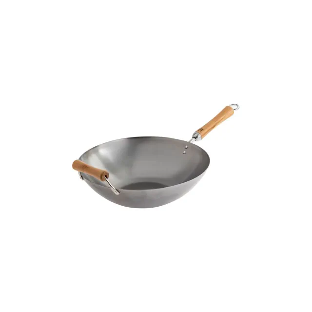 Joyce Chen Classic Series 14-Inch Uncoated Carbon Steel Flat Bottom Wok with Birch Handles