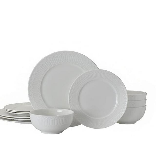 Mikasa Finn Chip Resistant 12 Piece Dinnerware Set, Service for 4, White