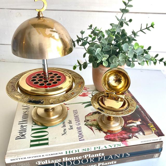 Vintage Gold Zodiac Globe table lighter & Cigarette Dispenser | MCM | smoking accessories | Tobacciana | Made In Japan | Windmill | Retro |