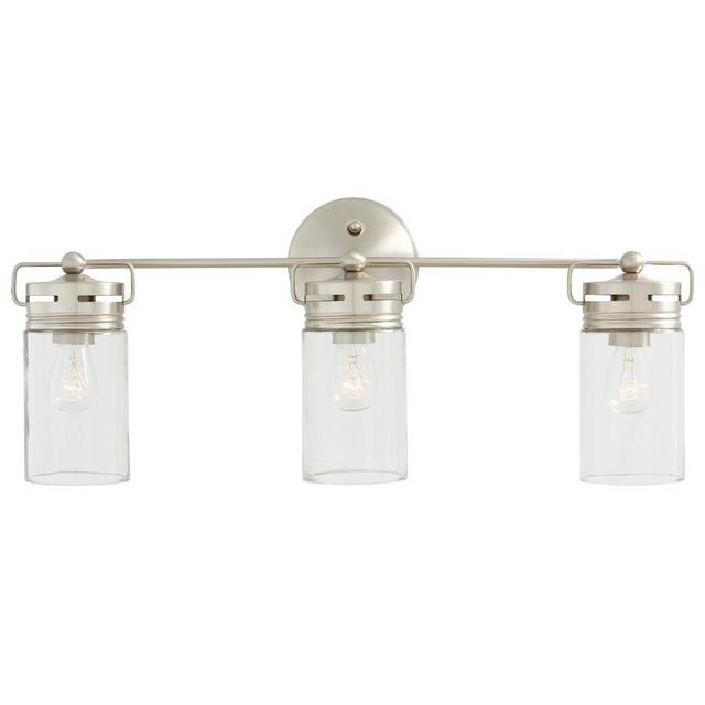 allen + roth Vallymede 3-Light 10.2-in Brushed Nickel Cylinder Vanity Light