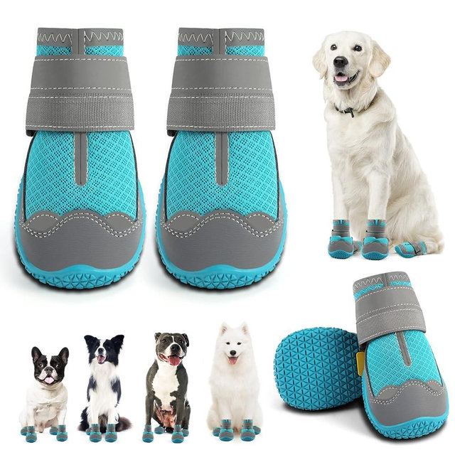 Dog Shoes for Large Dogs, Medium Dog Boots & Paw Protectors for Hardwood Floors, Outdoor Dog Booties for Hot Pavement Winter Snow Hiking, Breathable Dog Shoes with Reflective Strips Size 6