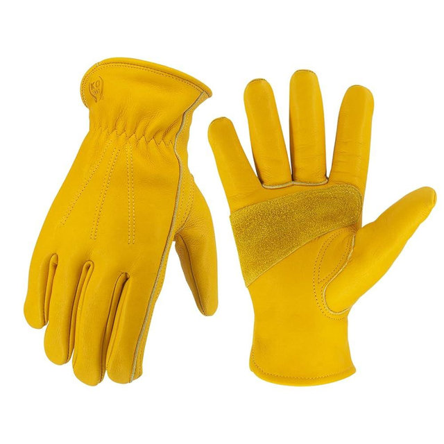 KKOYING Leather Work Gloves for Men & Women, Reinforced Durable Gardening Gloves,Cowhide Work Gloves,Puncture & Cut Resistant