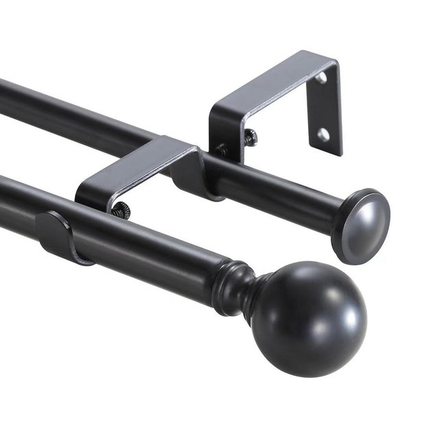 Urbanest Ball Adjustable Double Drapery Curtain Rod Set, 5-8" Black 84"-120”