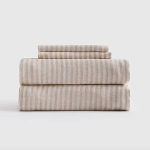 European Linen Stripe Sheet Set - Natural/White Stripe, King
