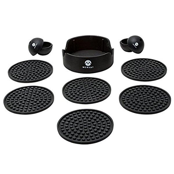 Morvat Set of 6 Silicone Drink Coasters with Holder + 2 Plastic Ice Cube Molds