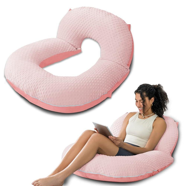 INSEN Reading Pillow, Back Pillow for Sitting in Bed for Reading, Nurse & Relax, Reading Pillow for Adults, Moms & Kids, Sit Up Pillow for Bed, Pink Bubble Velvet