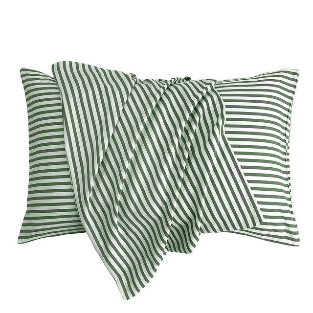 JELLYMONI 100% Natural Cotton Striped Queen Pillowcases Set, 2 Pack White and Green Stripes Pattern Printed Pillow Covers with Envelope Closure(Pillows are not Included)