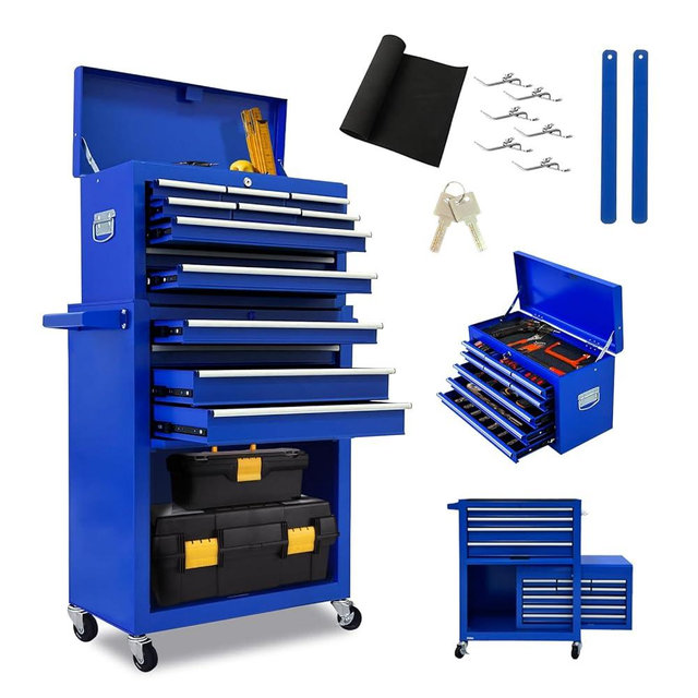 Kirmosal 13 Drawers Tool Chest with Wheels,Large Capacity Tool Storage Cabinet with Removable Top Toolbox, Locking Mechanical Tool Cart with Liner,Suitable for Garages, Warehouses-Blue