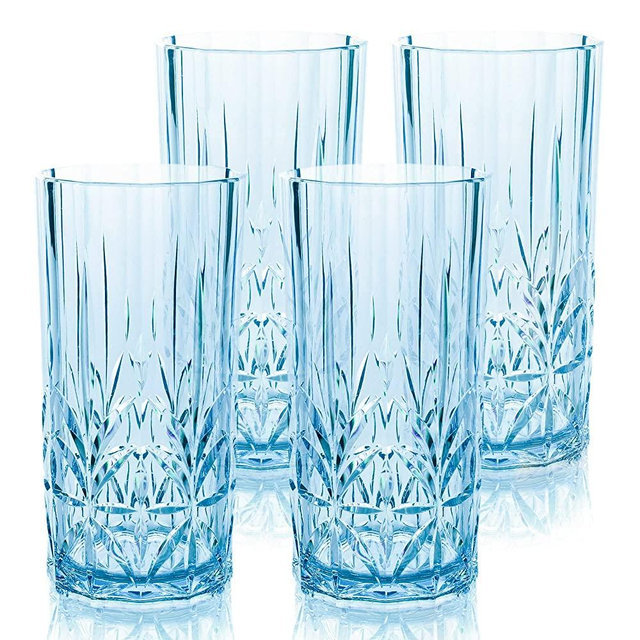 BELLAFORTE Shatterproof Tritan Tall Tumbler, Set of 4, 18oz - Myrtle Beach Drinking Glasses - Unbreakable Plastic Drinking Glasses for Gifting, Parties, New Year - BPA Free - Dishwasher Safe - Blue