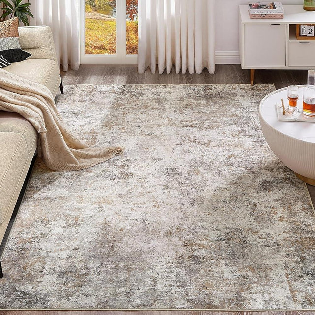UERMEI 5x7 Area Rug Living Room Rugs - Washable Neutral Modern Abstract Soft Thin Large Rug Indoor Floor No Slip Rug Carpet for Bedroom Under Dining Table Home Office Decor - Brown Grey