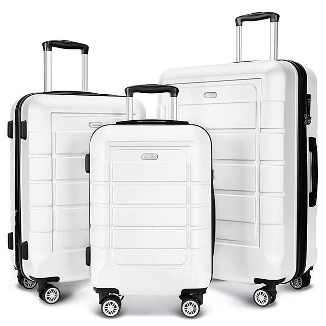 SHOWKOO Luggage Sets Expandable PC+ABS Durable Suitcase Double Wheels TSA Lock White 3pcs